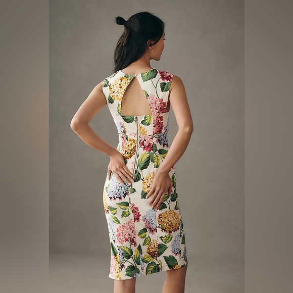 By Anthropologie beautiful Slim Square Neck Sheath Dress Hydrangea Floral 10 EUC - Picture 6 of 13